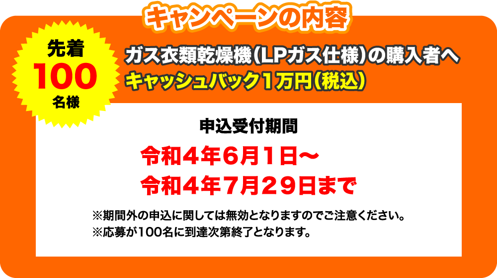 らく家事キャンペーンは先着100名様キャッシュバック1万円。令和4年6月1日〜令和4年7月29日まで